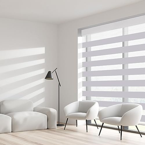 SUNFREE Zebra Blinds Dual Roller Shades for Windows, Zebra Shade Light Control Window Treatments with Valance Cover, 27″ W x 72″ H, Light Grey