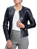 Jild Stylish Collarless Leather Jacket Women – Slim Fit Elegant Style Womens Lightweight Lambskin Leather Jacket (Bas.Wo-Blk-M)