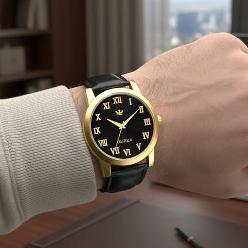Image of CRESTELLO Brown /Black /Green Faux Leather Strap Analog Wrist Watch for Men | 1 Year Warranty* | CR-GLD252