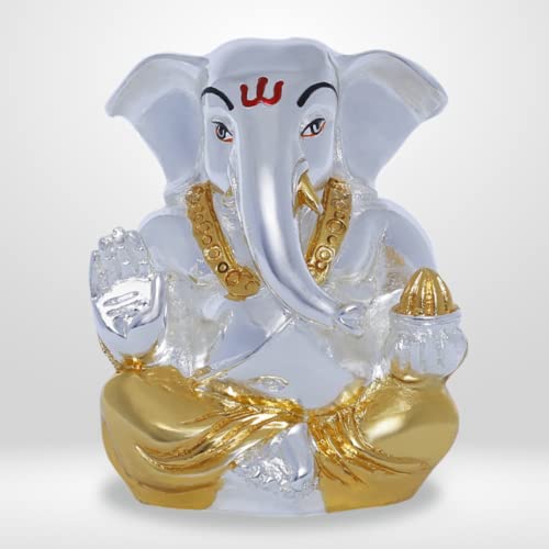 Image of Neodrift Ganesh Idol for Car Dashboard (Real 24kt & 999 Silver Plated, Dual-Tone Gold & Silver) (Model ND10) - Enhance Your Drive