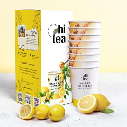 Image of HI TEA Lemon Honey Green Tea | Just Add Hot Water | Instant Green Tea Cups | 8 Cups /Box