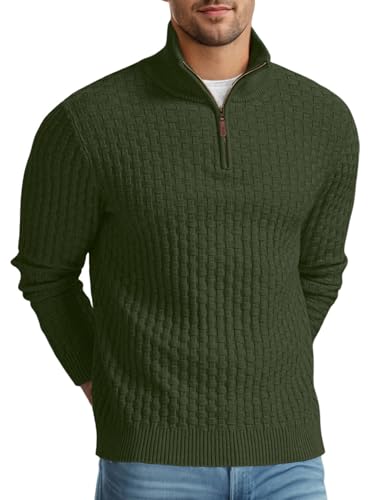 Askdeer Men's Quarter Zip Sweater Waffle Knit...