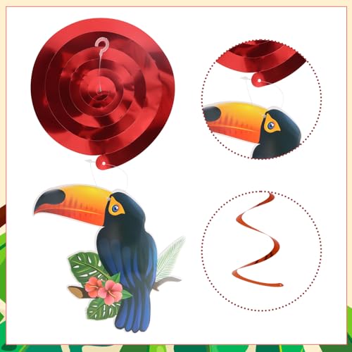 Image of 58Pcs Tropical Birds Decorations Tropical Hawaiian Decor Toucan Parrot Party Hanging Swirl Foil Ceiling Decor for Summer Luau Hawaiian Beach Pool Party Tiki Party Birthday Party Supply