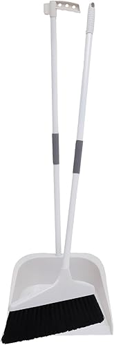Lurrose Juego de escoba y recogedor con recogedor, escoba mejorada, escoba de mango largo, escoba de pie para limpieza del piso del hogar, cocina,