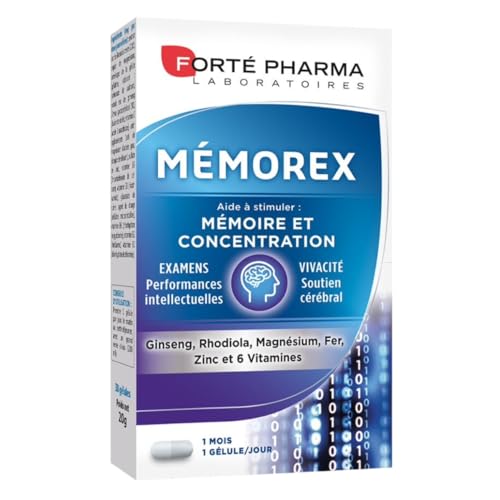 Forté Pharma - Mémorex | Concentration Memoire Adulte, Stress - Complement Alimentaire - Vitamines, Minéraux et Plantes - Rhodiola, Vitamine C, Fer,...