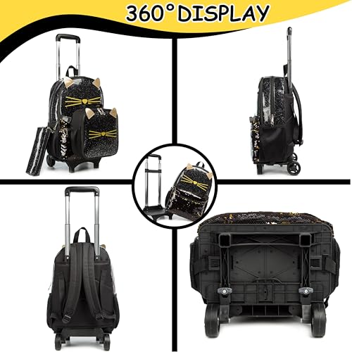 Meetbelify Girls Rolling Backpack Sequin Rolling Backpacks with Wheels for Girls for Elementary School Bag