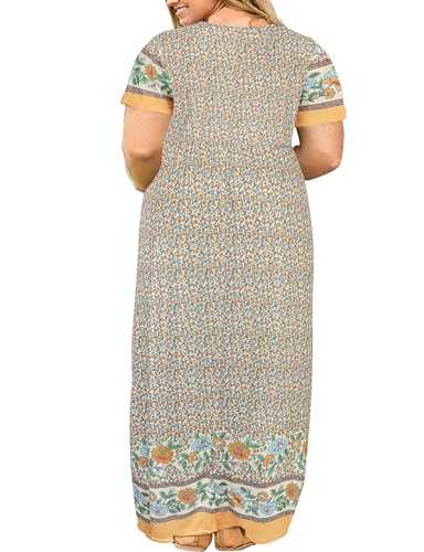 Image of Kancystore Women's Plus Size Maxi Dress with Pockets Summer Dresses XL-5X | Plus Size High Waisted Long Length Beach Dress, Empire Waist Round Neck Casual Dress, Solid Striped Floral Tie Dye Colors
