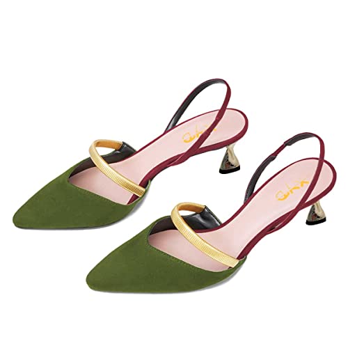 XYD Women Trendy Closed Pointed Toe Slingback Sandals Mid Golden Heel Pull On Pumps Office Formal Dress Party Shoes4
