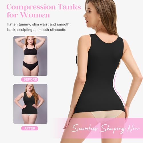 Tummy Control Shapewear Tank Tops with Built in Bras Lace V Neck Compression Camisole Tops Shaper Cami for Women4