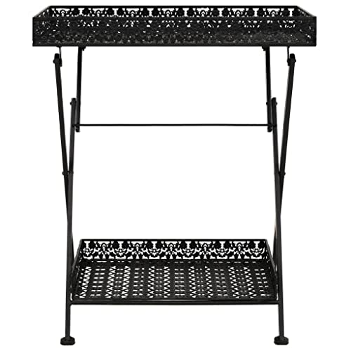 zylophax Mesa auxiliar plegable vintage de metal negro con estante, 58 x 35 x 72 cm, para salón, sofá, mesita de noche para pasillo y mesa de café