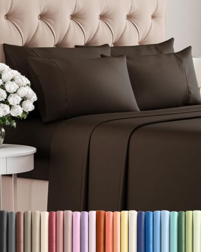 Image of King 6 Piece Bed Sheet Set - Breathable & Cooling Sheets - Chocolate Brown