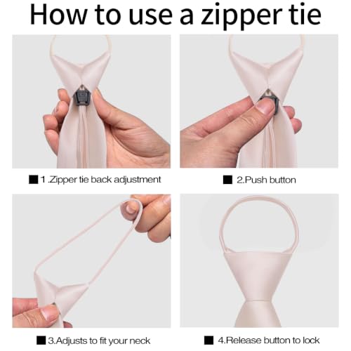 Image of YourTies Zipper Tie for Men Adjustable Pre-Tied Neckties Pocket Square Set | Solid Color Satin Pre Tied Mens Tie Pocket Square Gift Box Set,Formal Casual Wedding Business Party,for Suit Shirt Tuxedo