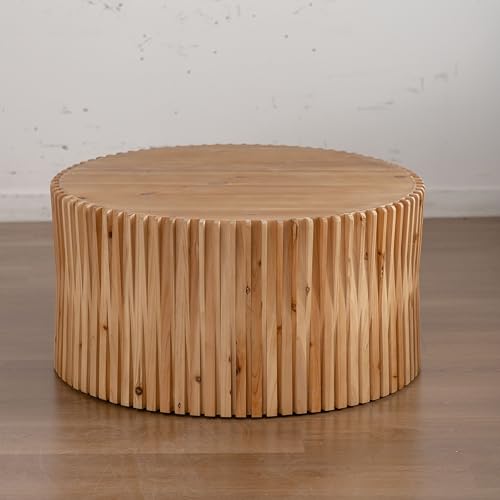 WILLIAMSPACE 31.5 Round Coffee Table for Living Room, Retro Wood Design