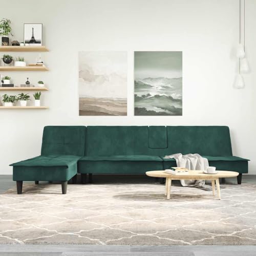 Sofas de Salon cheslong,sofá Cama 1 Plaza,Sofa Cama Clic clac,Sofá Cama en Forma de L Terciopelo Verde Oscuro 255x140x70 cmAdecuado para salón, Dormitorio