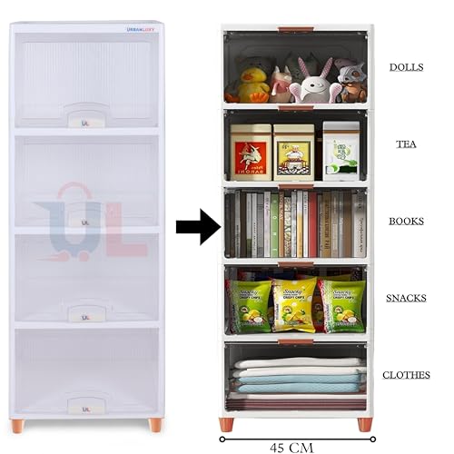 Image of URBAN LUXY Foldable Plastic Rack for Storage /Kitchen Cupboard /Sturdy Wardrobe for Clothes /Multipurpose Storage Organizer /Closet for Bedroom /Living Room /Laundry (Big Cupboard Rack -Transparent, 4PCS)