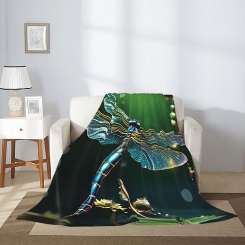 Couverture en flanelle douce et légère, plaid chaud vert libellule - 8