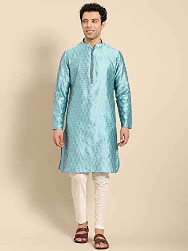 Image of Men's Navy Blue Cotton Festive Wear Regular Fit Woven Design Kurta | Indian Wedding Wear Kurta | Festive Ethnic Kurta