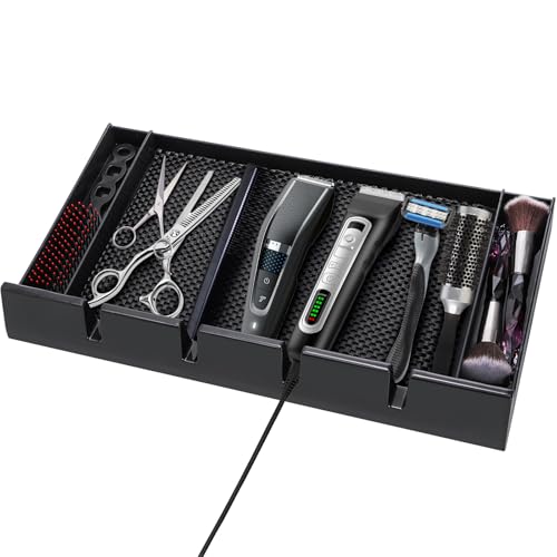 Hedume Barber Clipper Tray Organizer with Anti-Slip Mat, Corded Clippers Holder for Hairdresser, Multifunctional Razors Case for Clippers, Trimmers & Other Tools Storage - 15.7" L x 8.5" W