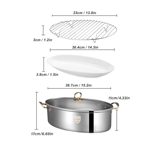 Keenso Stainless Steel Fish Poacher Stock Pot for Steaming Fish with Rack - Heat Quickly and Distribute Evenly, Suitable for Various Cooking Needs - Image 3