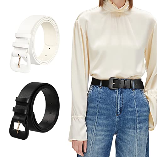 Leather Buckle Belt for Women - Kajeer 2 Packs Vintage Waist Belts for Ladies Jeans Pants Dress Belt(White and Black Belt,M-100cm/39in)