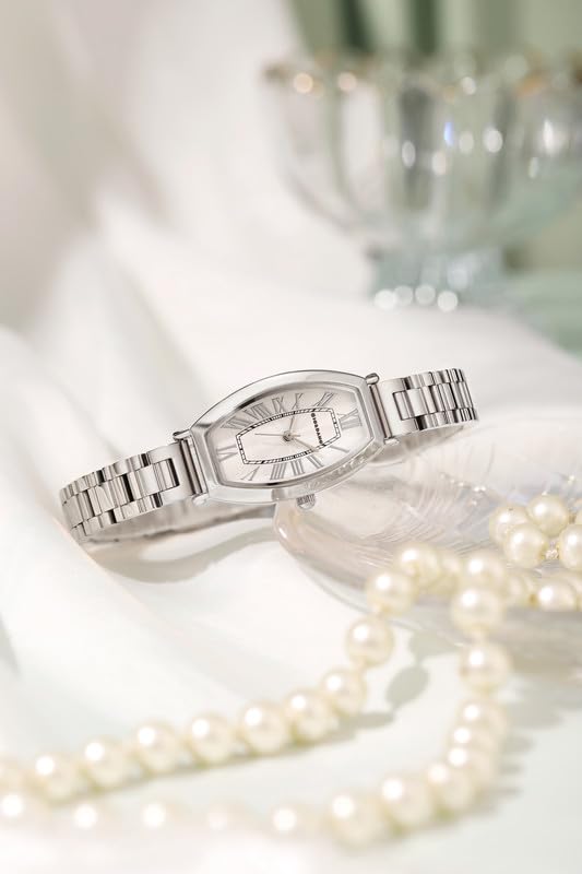 Image of Giordano Silver Oval Shape Dial Watch for Women - Elegant Roman Numerals, Stainless Steel Strap, Sleek Analog Design
