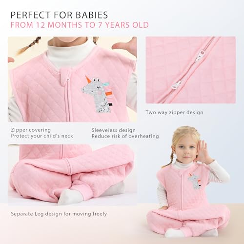 Image of WONDAY Toddler Sleep Sack with Feet, 1.0 Tog Lightweight Sleeping Sacks for Walking with Legs,12 Months 2T