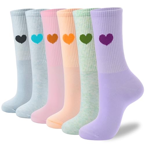 Image of inhees Women's Cotton Crew Socks - 6Pairs Above Ankle Fun Cute Heart Bootie Dress Socks - Gifts for Mother /Her