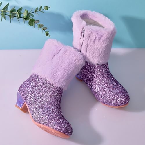 Ankle Boots for Girl Winter Fleece Glitter Shoes Side Zipper Short Booties for Little Kid Big Kid2
