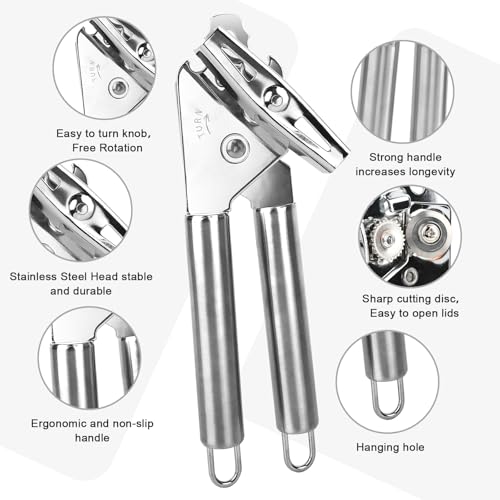 Apriscatole manuale 3 in 1 in acciaio inossidabile,Apri Lattine ,Apribarattoli Manuale,Bordo Liscio, Leva Apribottiglie con Antiscivolo Trattare e Ergonomico Manopola di Tornitura per Bar, Ristoranti - immagine 3
