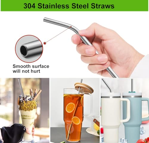 Image of 12 inch Stainless Steel Straws Replacement for Stanley Adventure Quencher 40 oz 30 oz Cup Tumbler, 4 Pack Metal Straws Reusable with Cleaning Brush for Stanley 40 oz & Simple Modern Tumbler with Handle