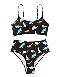 Floerns Women's Two Piece Bathing Suit Printed High Waisted Bikini Swimsuit Black S
