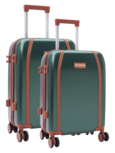 Image of FUR JADEN The Wayfarer Polycarbonate Travel Luggage Suitcase with 8 StealthTech Silent Shock Absorbing Wheels, TSA Lock & Aviation Grade Telescopic Trolley (Forest Green, Cabin + Medium)