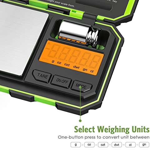 Keekit Digital Pocket Scale, 100G/0.01G Mini Scale With 50G Calibration Weight, Highly Accurate Scale With Tare & Lcd Backlit Display For Food, Tablets – Green #TOP1