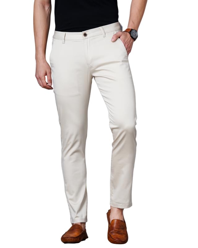 Image of British Club 100% Cotton Slim Fit Flat-Front Trousers for Men | Tailored Design for a Clean Look | Versatile for Office & Casual Wear | Lightweight Breathable Fabric | Black