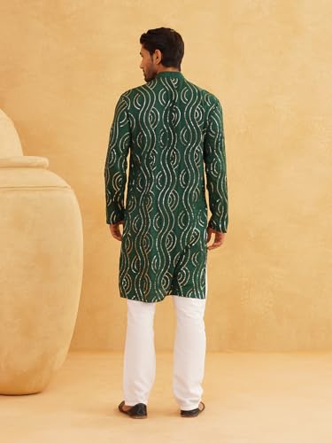 Image of SOJANYA (Since 1958 Men's Embroidered Sequinned Cotton Kurta With Churidar Pyjama Set