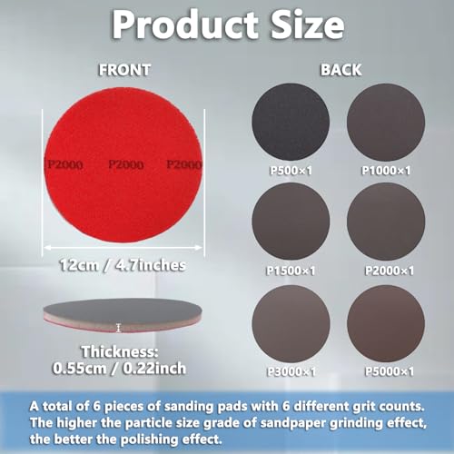 Bowling Sanding Pads, Bowling Ball Sanding Pads 6 Pieces Grit Pads for Bowling Ball Sanding Sand Pads Polishing Cleaning Pad Grit 500, 1000, 1500, 2000, 3000, 5000 for Ball Resurfacing Polishing Kit