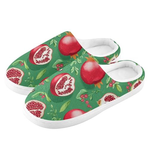 JUNZAN Funny Pomegranate Fruit Green Womens Cotton Slippers Comfortable Memory Foam House Shoes for Bedroom Christmas Presents 6-74