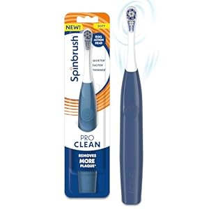 Spinbrush New PRO Clean Battery Powered Electric Toothbrush for Adults, Soft Bristles, Blue, 1 Count