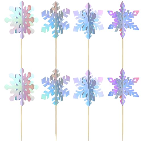 Gyufise 24Pcs 3D Snowflake Cupcake Toppers Double Side Glitter Winter Frozen Cupcake Pick Decorations Winter Theme Party Christmas Baby Shower Birthday Wedding Decoration Supplies by Gyufise - Image 3