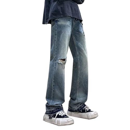 Men's Ripped Stretch Skinny Frayed Jeans Vintage Y2k Style Hip Hop Straight Leg Denim Pants3