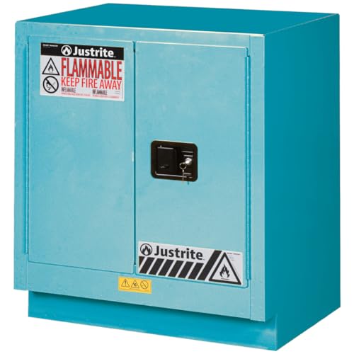 Image of Justrite Acid Corrosive Storage Cabinet - 19 Gallon 2 Door Self Close Chemical Storage Cabinet with ChemCor Coating - 22 inch x 36 inch x 30 inch - Made in The USA - Light Blue - 8831222