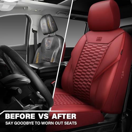 Image of CAR PASS 3D Foam PU Leather Car Seat Covers Front Seats,Wine Faux Leather Front Seat Covers for Cars, Universal Fit for SUVs Trucks Vans Sedan Automotive, Armrest Airbag Compatible,Burgundy
