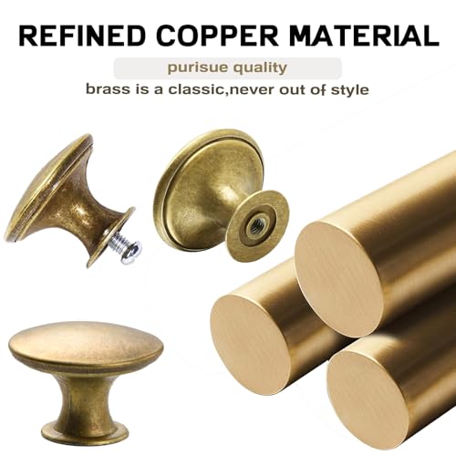 12 Stück Antike Goldene Schranktürknäufe, Vintage Schrankgriffe Vintage Runde Schubladengriff antike Messing Schrankknöpfe, 30mm runde Möbeltürknöpfe mit 12 Schrauben für Schublade, Küchenschränke