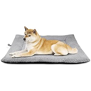 Onarway Dog Bed Mat Large: Washable Fluffy Dog Bed Cushion for Cats Puppies – L 91x58cm Sherpa Dog Crate Mattress for Medium Large Pets Grey