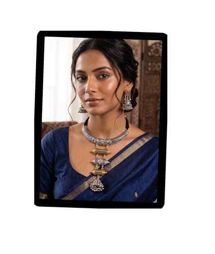 Siddhatva Indian Silver Gold Hasli Necklace Jewelry Set for Women Statement Afghani Two Tone Oxidised Ethnic Tribal Choker Necklace Earrings Birthday Gifts