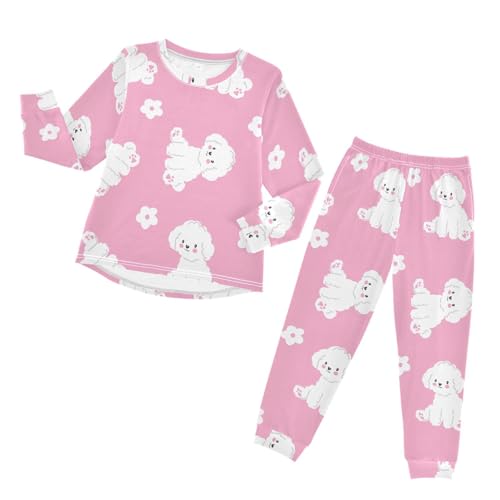 Cute Dogs Pink Soft Pajama Set for All Seasons,Breathable Pjs Long Sleeve Sleepwear,Comfy Loungewear 2 Piece Underwear Set 3T