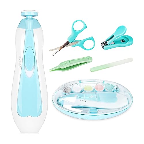 Image of Baby Nail Trimmer Electric, Baby Nail Clippers Safe Baby Nail File Kit Trim Polish Grooming Kit for Newborn Infant Toddler or Adults Toes Finger Care (Blue)