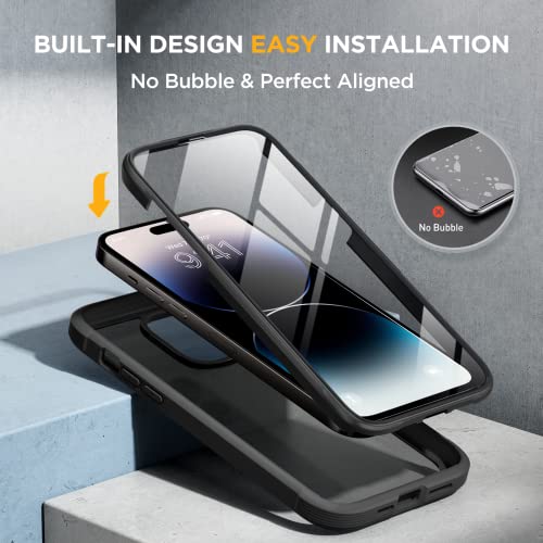 Image of miracase Glass Series Designed for iPhone 14 Pro Max Case 6.7 Inch, Upgrade Full-Body Bumper Case with Built-in 9H Tempered Glass Screen Protector, with Camera Lens Protector, Matte Black