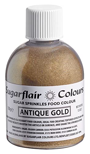 Sugarflair Antique Gold Edible Glitter Sugar Sprinkles - for Cake Decorating, Sprinkle on Cakes, Cupcakes Treats, Desserts Ice Cream and Deserts - 100g