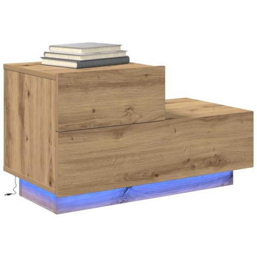 vidaXL Cabinet de Chevet avec tiroir Chêne Artisanal 70 x 36 x 40,5 cm, Table de Chevet Rustique avec Rangement, en Bois avec tiroirs, lumières LED pour la...